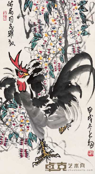 陈大羽 甲戌（1994）年作 鸡 立轴 92×50cm